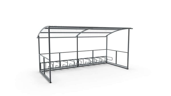 Pyöräkatos Basic, 4,7 m, CubiQ Std -pyörätelineet, 10 pp, pinta-asennus