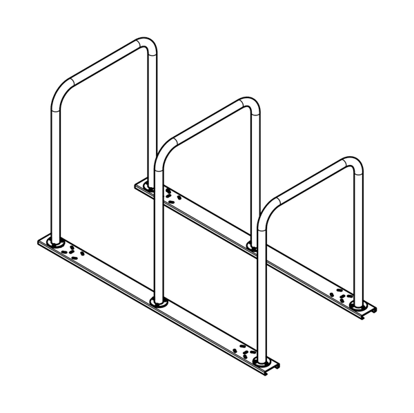 Asennuskiskot U2-pyörätelineelle, 2200 mm, kolmelle kaarelle