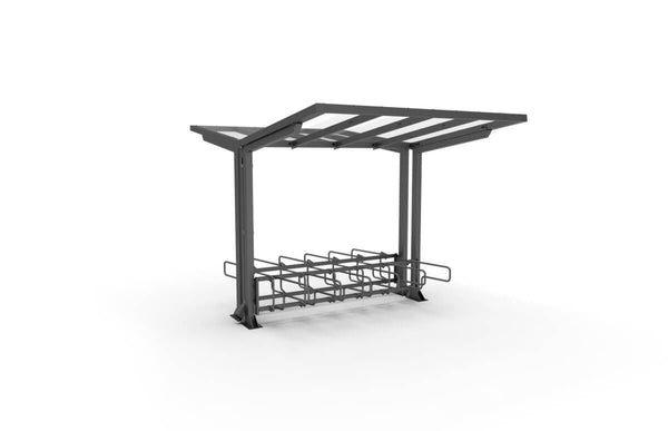 Pyöräkatos ViVa, 2,7 m, 2-puol CubiQ Std -pyörätelineet, 12pp, takatolpilla, pinta-asennus