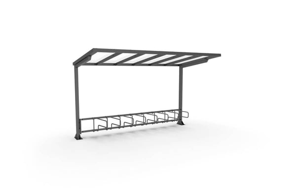 Pyöräkatos ViVa, 4 m, 1-puol CubiQ Std -pyörätelineet, 8pp, takatolpilla, pinta-asennus