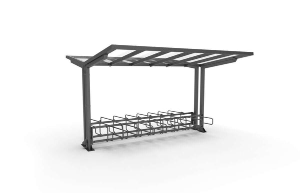 Pyöräkatos ViVa, 4 m, 2-puol CubiQ Std -pyörätelineet, 16pp, takatolpilla, pinta-asennus