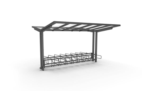 Pyöräkatos ViVa, 4 m, 2-puol CubiQ Std -pyörätelineet, 16pp, takatolpilla, uppoasennus