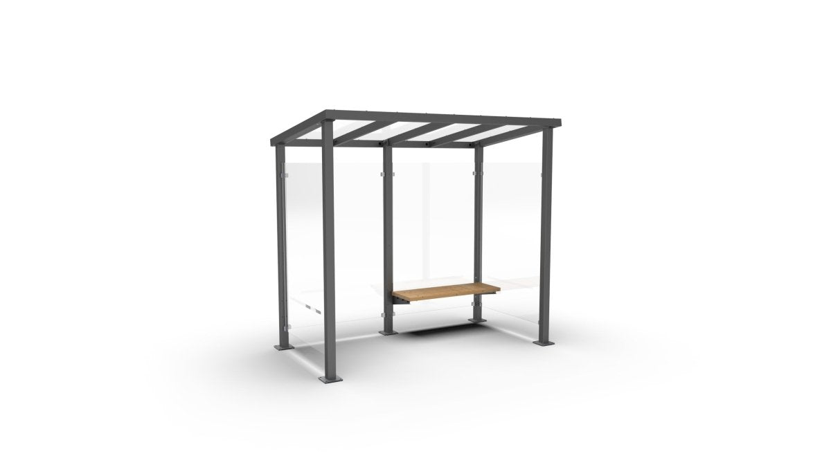 VIVA pysäkkikatos 2,7 m, penkillä, etu ja takatolpat, pinta - asennus - Lehtovuori