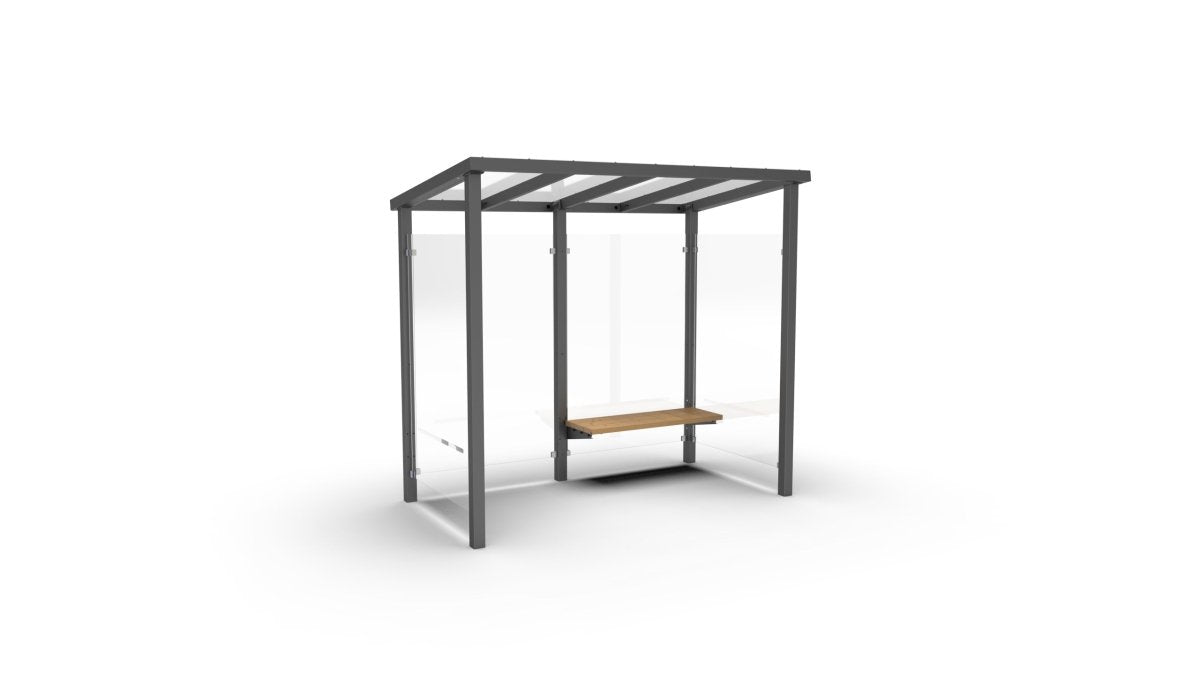 VIVA pysäkkikatos 2,7 m, penkillä, etu - ja takatolpat, uppoasennus - Lehtovuori